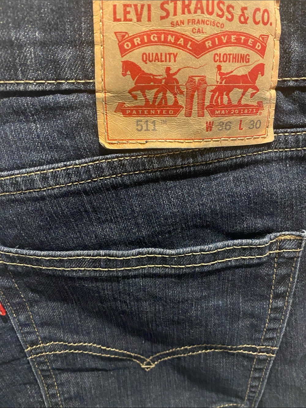 Levi's Dark Blue 511 Slim Straight Jeans with Leather Patch